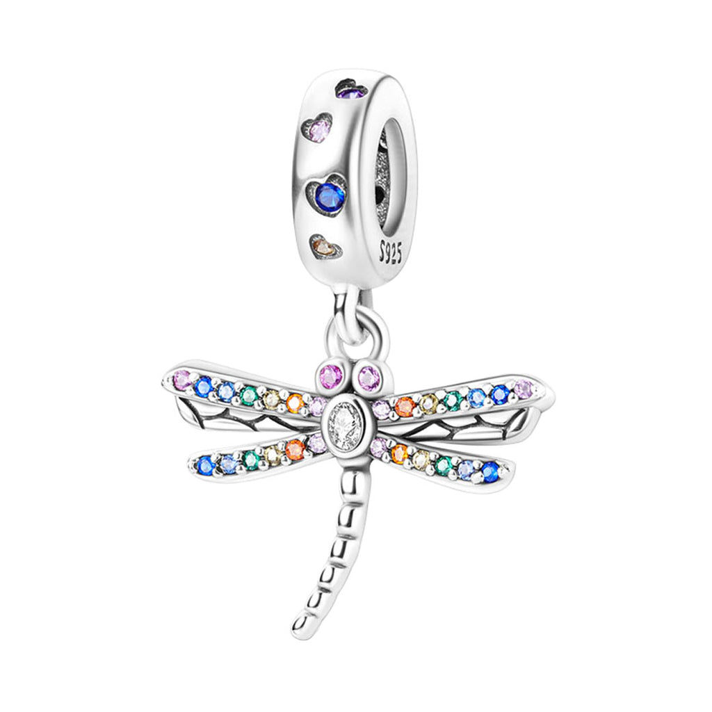 Rainbow Dragonfly Silver Charm