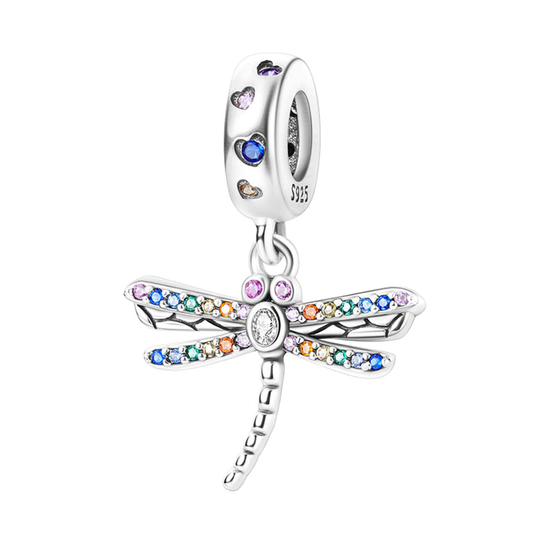 Rainbow Dragonfly Silver Charm